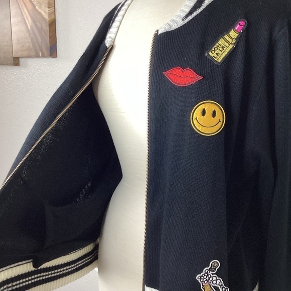 ASHLEY STEWART PLUS SIZE 22 24 TOP BLACK PATCH EMBROIDERED SWEATER CARDIGAN‎ - Picture 7 of 12